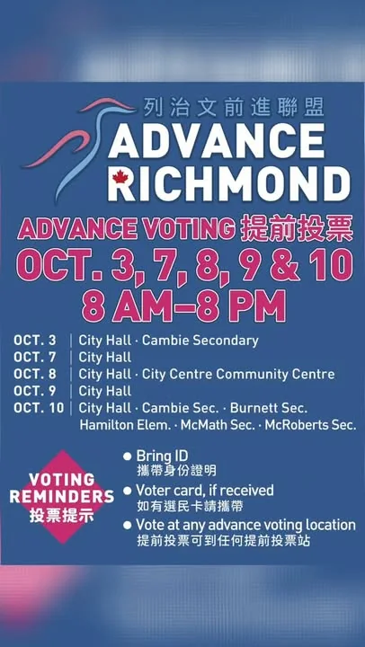 3 DAYS TILL ADVANCE VOTING! 提前投票將於3日後開始!